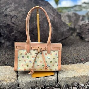 Dooney & Bourke Made in Italy  Multicolor DB Monogram Leather Tote Shoulder Bag